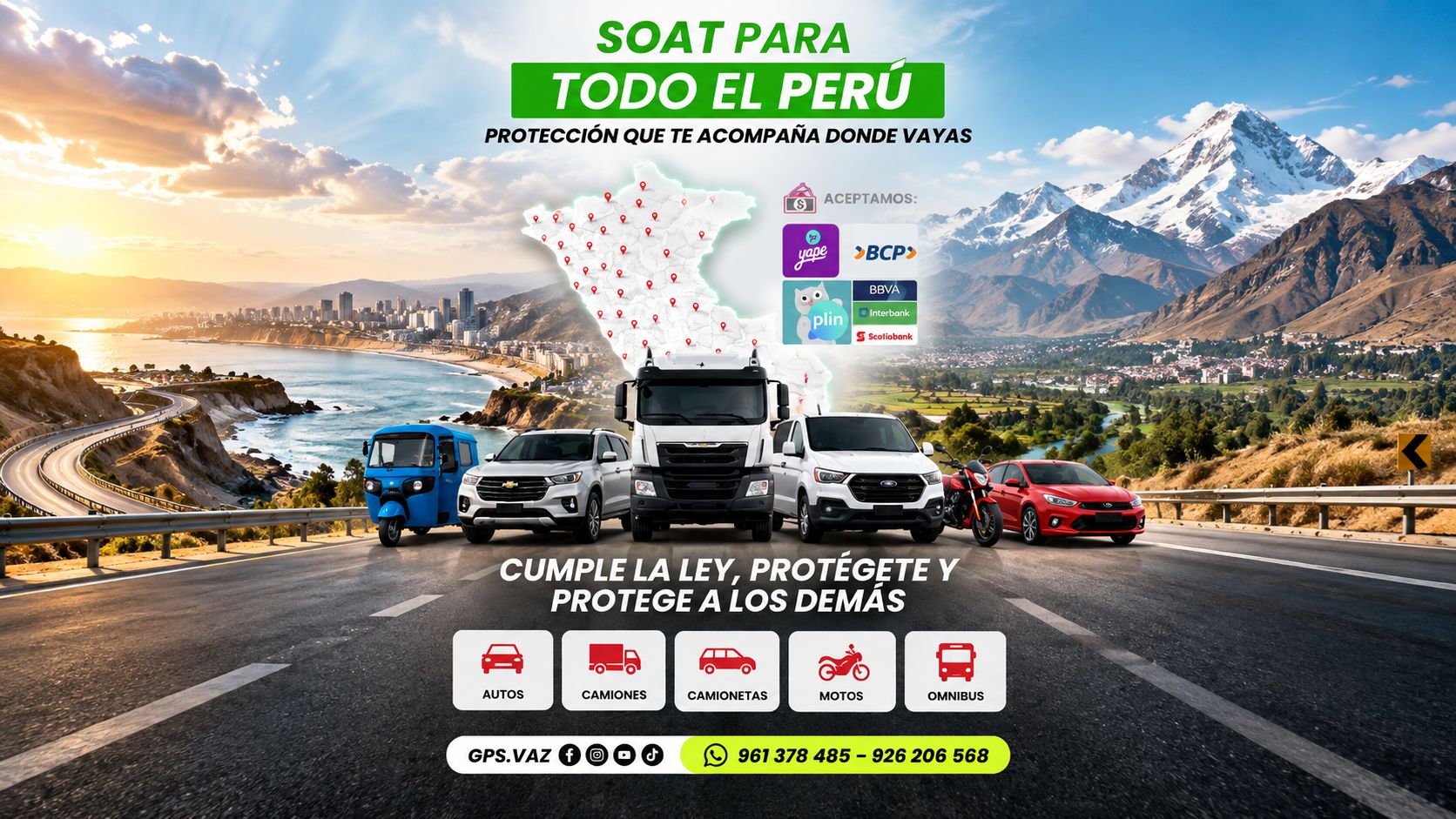 SOAT para todo el Perú con GPS VAZ: autos, camiones, camionetas, motos y ómnibus